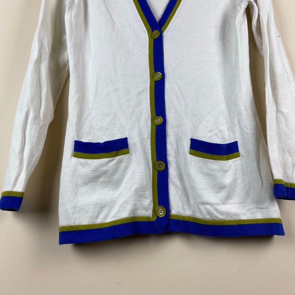 Banana Republic White Cardigan Preppy Contrast Trim CottonBlend Academia Sweater - Picture 3 of 7